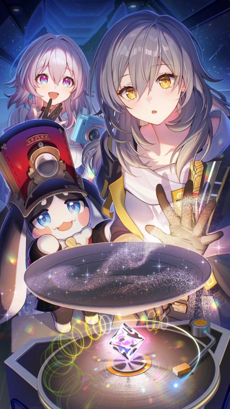 崩坏星穹铁道卡芙卡白露砂金围绕唱片机插画动漫手机壁纸