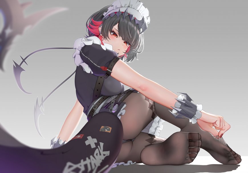 绝区零艾莲乔女仆装坐姿红眼少女游戏插画电脑壁纸