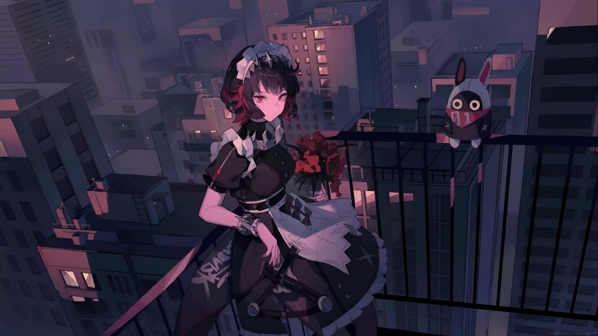 绝区零艾莲乔女仆装城市天台夜景酷飒少女插画电脑壁纸