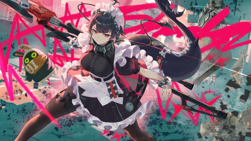 绝区零艾莲乔持枪战斗女仆少女动态场景插画电脑壁纸