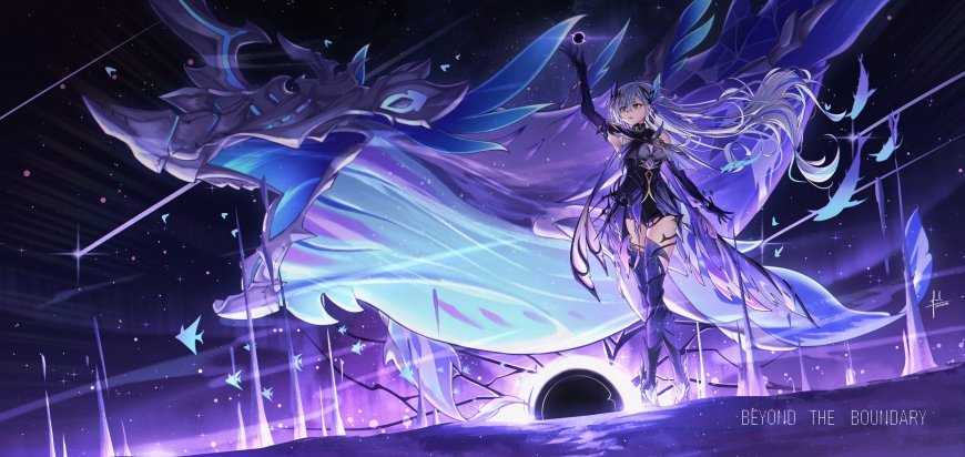 原神丝柯克与鲸鱼共舞星空背景下神秘少女插画电脑壁纸
