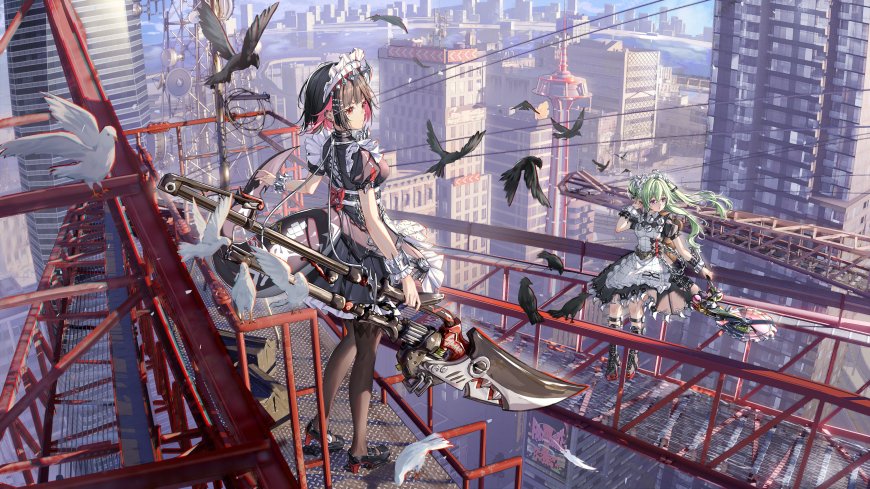 绝区零艾莲乔与可琳钢铁天桥飞鸟环绕少女插画电脑壁纸