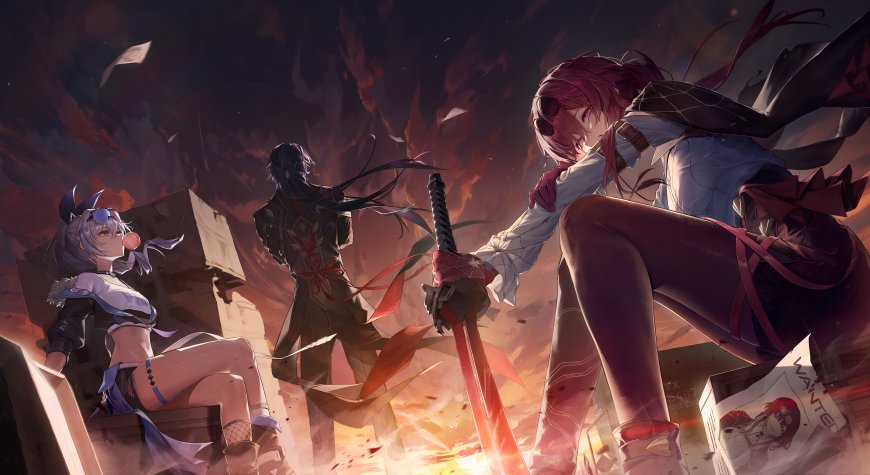 崩坏星穹铁道卡芙卡银狼刃废墟夕阳三人组插画电脑壁纸