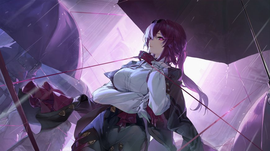 崩坏星穹铁道卡芙卡紫伞下回眸优雅姿态少女插画电脑壁纸