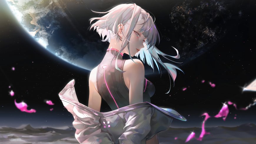 赛博朋克边缘行者露西太空回眸科幻动漫少女电脑壁纸