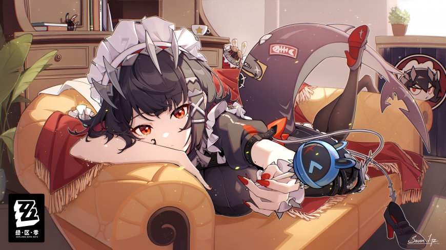 绝区零艾莲乔沙发慵懒姿态女仆少女插画电脑壁纸