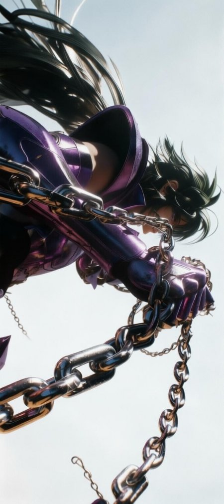 圣斗士星矢紫衣战士锁链缠绕战斗姿态动漫插画手机壁纸