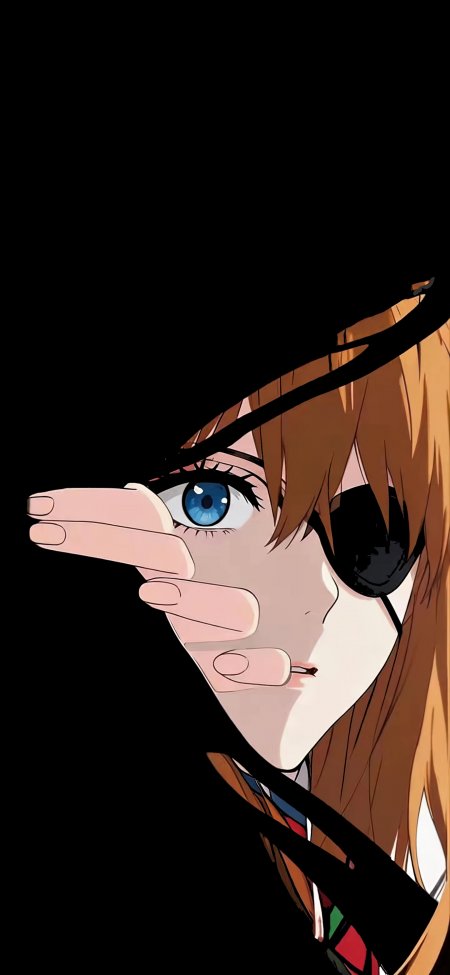 EVA明日香眼罩遮眼黑色背景动漫少女插画手机壁纸