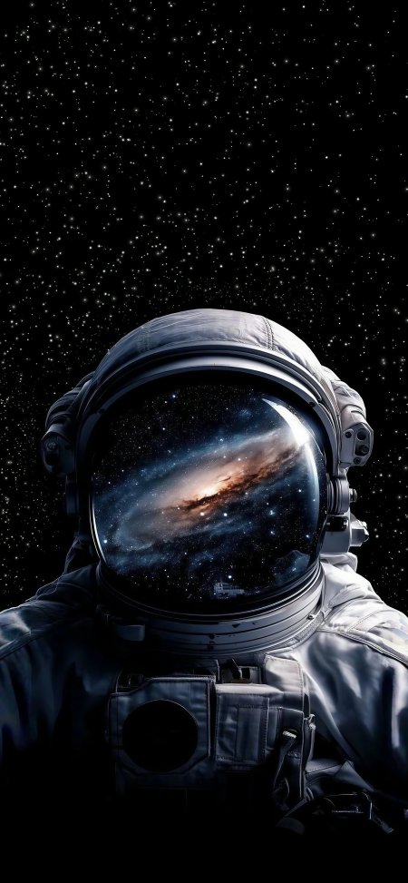 宇航员头盔反射银河星空深邃宇宙科幻创意插画手机壁纸