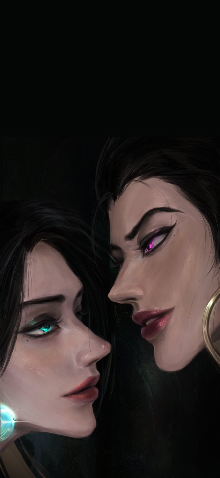 无畏契约芮娜与队友侧脸对视暗黑风格游戏插画手机壁纸