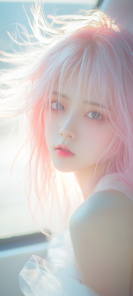 粉发逆光梦幻阳光唯美气质美女手机壁纸