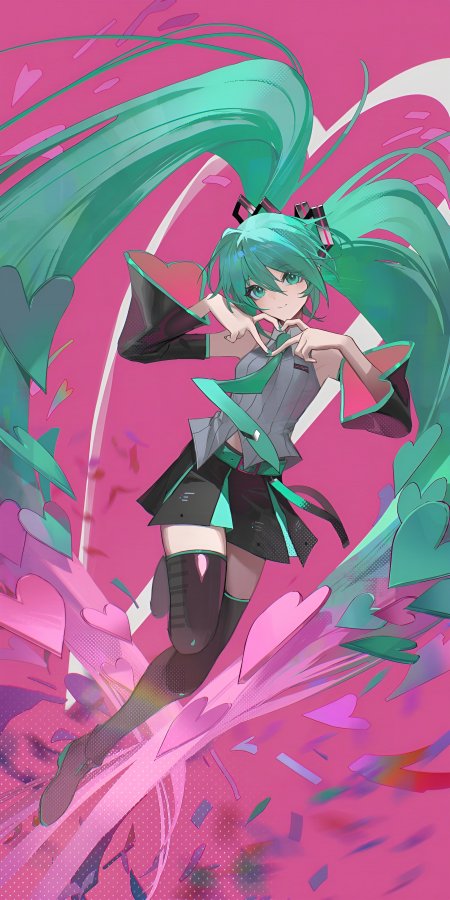 初音未来粉色爱心活力可爱少女手机壁纸