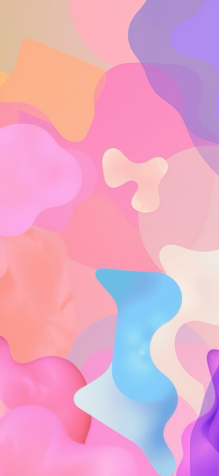 粉橙蓝紫流体色块梦幻极简插画手机壁纸