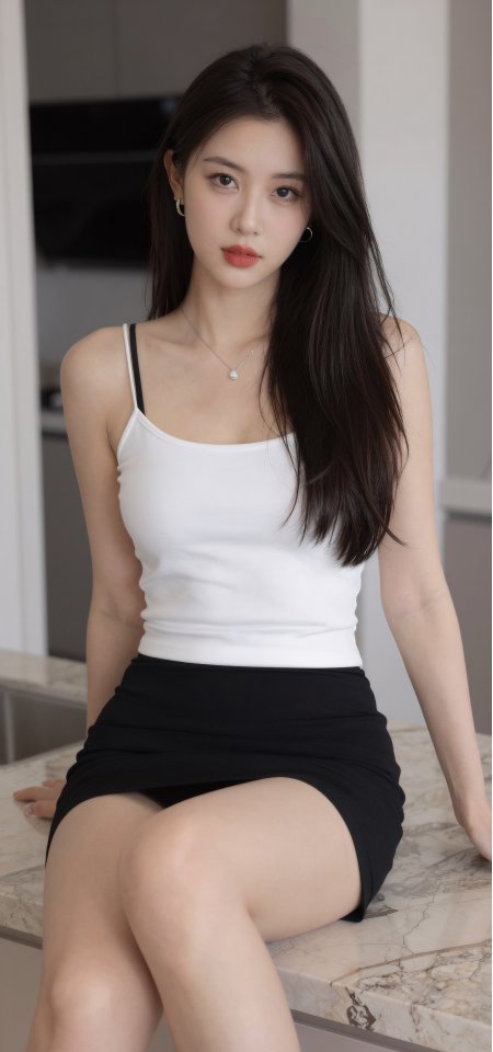 气质长发美女白吊带黑裙室内美女手机壁纸