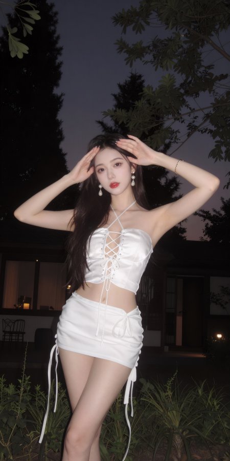 夜景白色绑带短裙纯欲风气质美女手机壁纸
