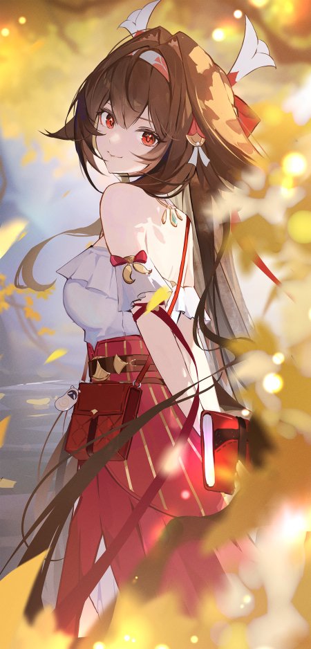 暖秋金黄落叶红瞳少女动漫手机壁纸
