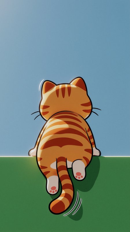 橘猫攀爬绿台抬头望天可爱创意手机壁纸