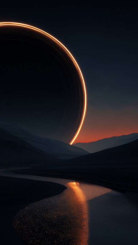 外星行星金色光环河流反射科幻风景手机壁纸