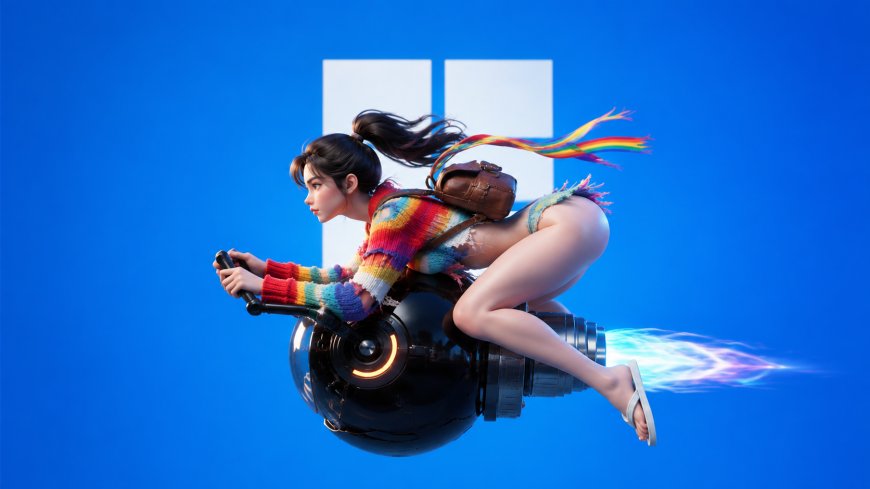 WIN11少女彩虹毛衣喷气球创意电脑壁纸
