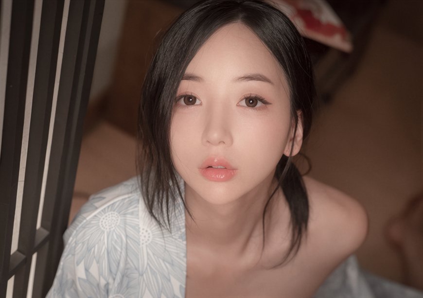 日系碎花和服美女仰头特写摄影人物电脑壁纸