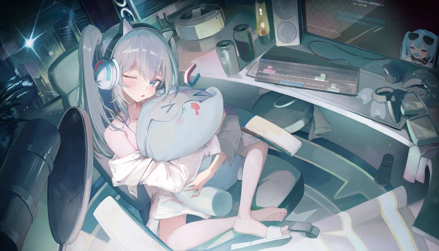 初音未来电竞少女猫耳耳机房间动漫电脑壁纸