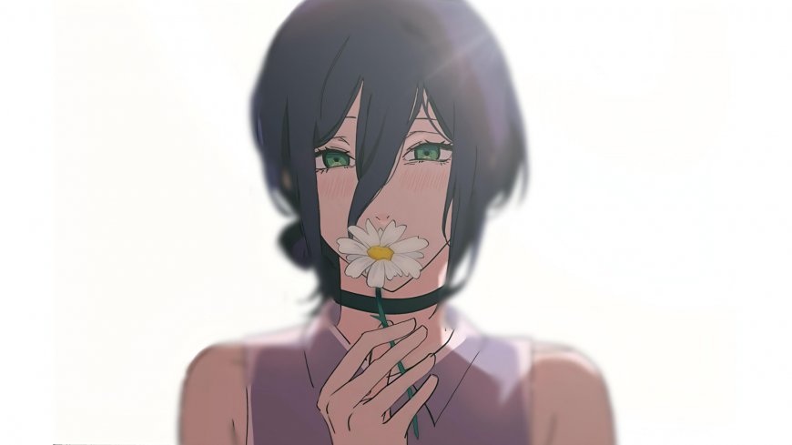 电锯人蕾塞绿瞳手捧雏菊二次元动漫电脑壁纸
