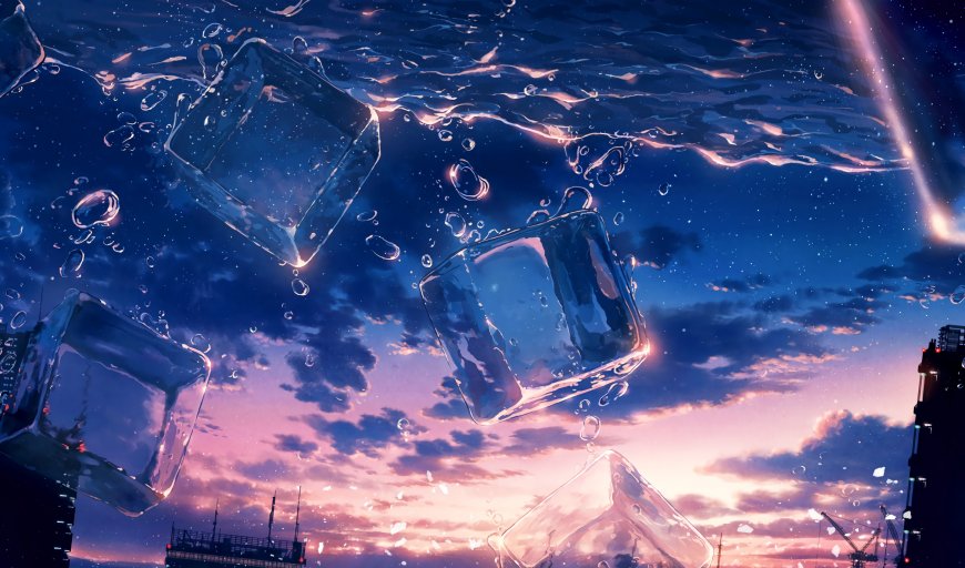 唯美梦幻冰块漂浮落日天空创意风景电脑壁纸