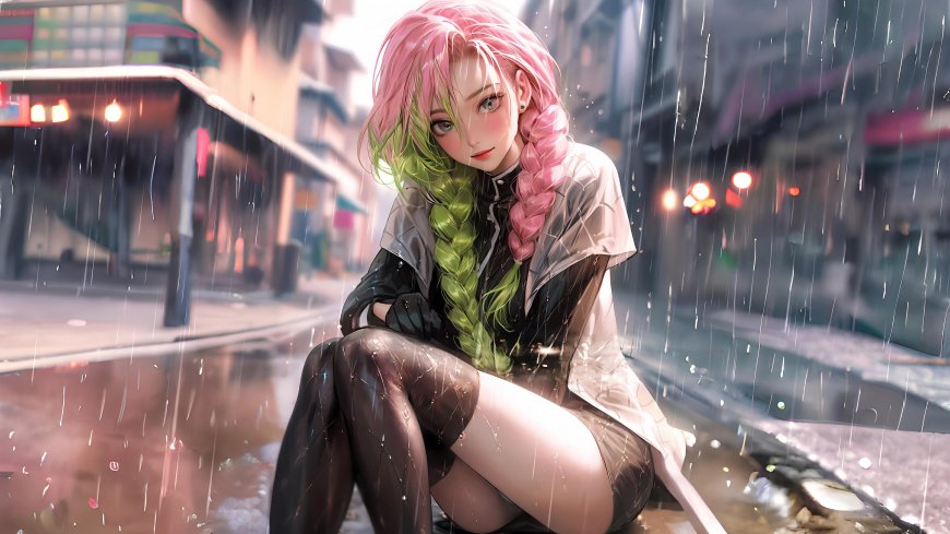 鬼灭之刃甘露寺蜜璃雨巷少女唯美游戏电脑壁纸