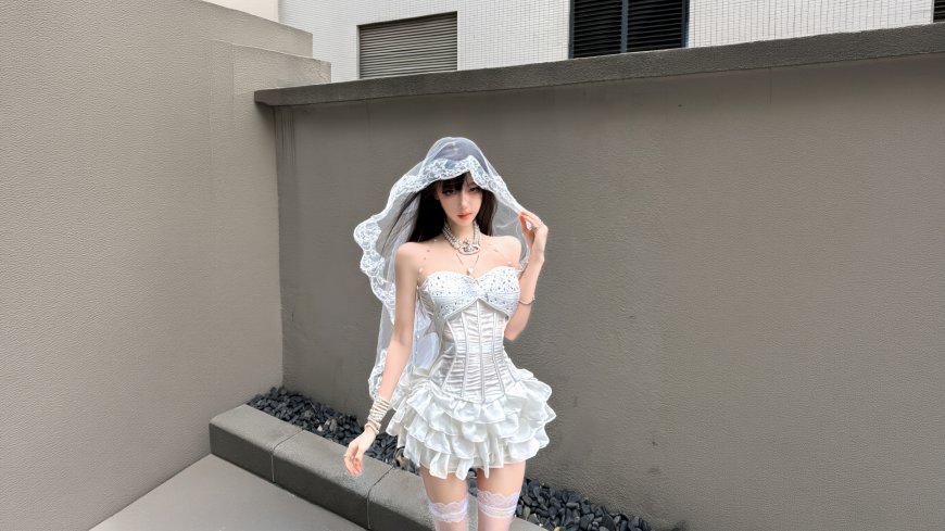 白色蕾丝短裙头纱气质清纯唯美美女摄影电脑壁纸