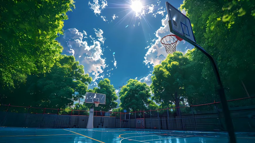 阳光户外篮球场绿树晴空二次元风景电脑壁纸