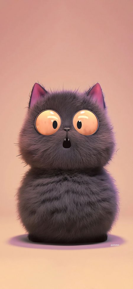 紫灰圆猫圆眼张嘴惊讶3D搞怪手机壁纸