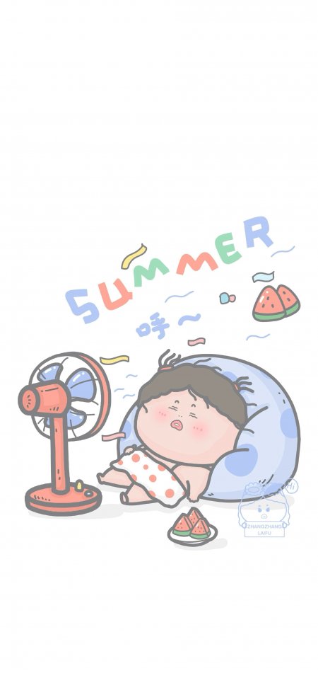 夏日少女豆袋风扇西瓜清凉休息动漫手机壁纸