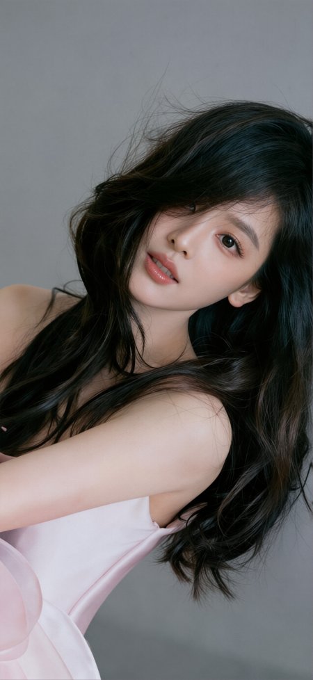 金智秀粉裙波浪长发优雅摄影手机壁纸