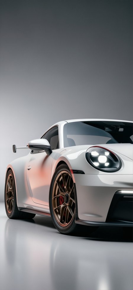 白色保时捷911GT3金轮毂汽车手机壁纸