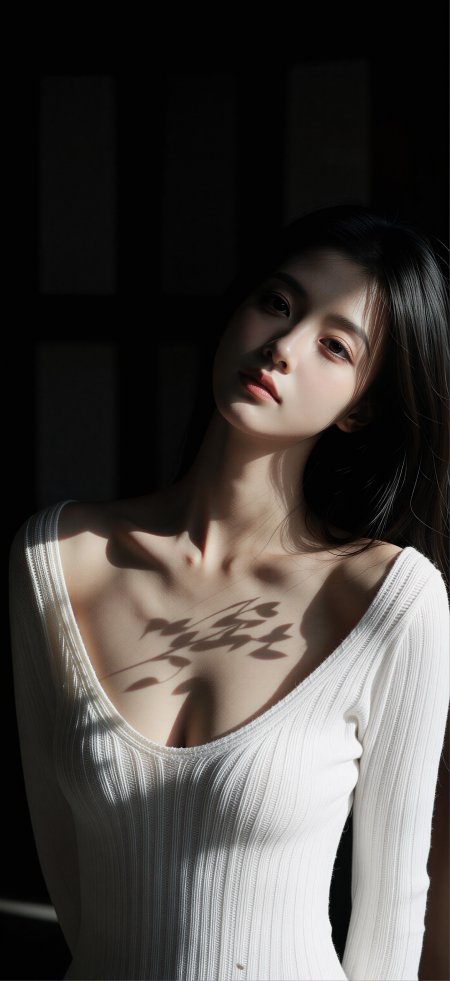 窗影植物斑驳白衣美女情绪手机壁纸