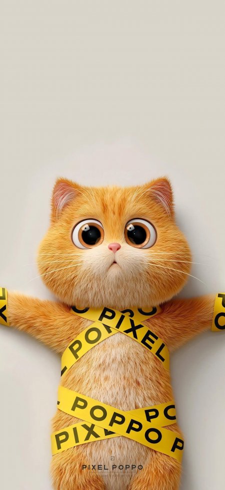 Pixel Poppo橘猫黄胶带仰卧可爱手机壁纸