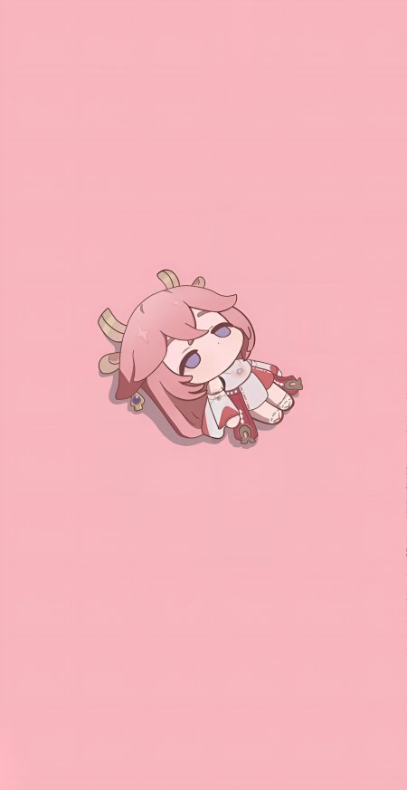 原神八重神子Q版粉色极简少女游戏手机壁纸