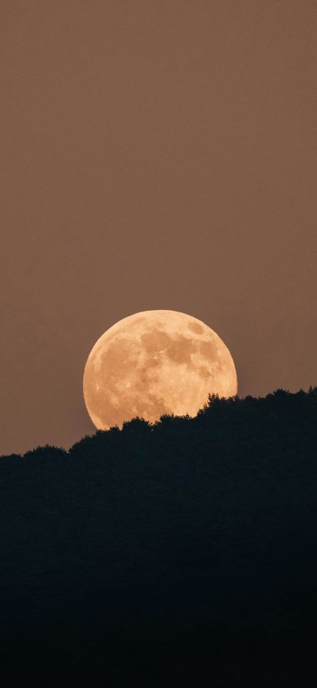 超级满月山脊剪影暖橙夜空静谧风景手机壁纸