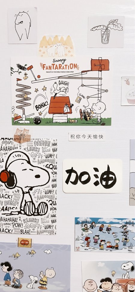 史努比耳机漫画加油拼贴墙治愈动漫手机壁纸