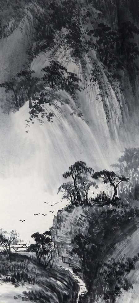 水墨云雾山峦飞鸟国风山水意境手机壁纸