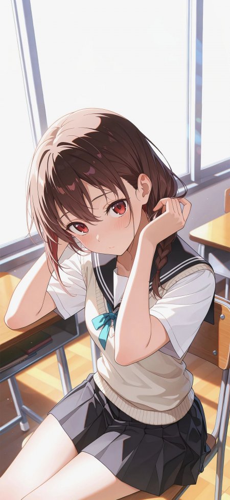 棕发少女教室阳光窗边清纯治愈动漫手机壁纸