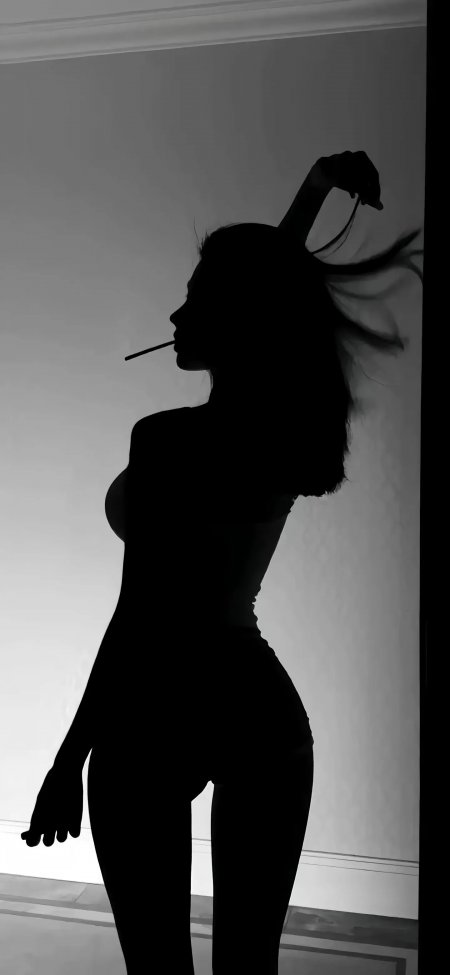 黑白剪影女生撩发侧面艺术情感文艺手机壁纸