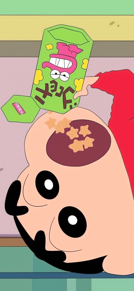 蜡笔小新小饼干星星零食张嘴倾倒搞笑动漫手机壁纸
