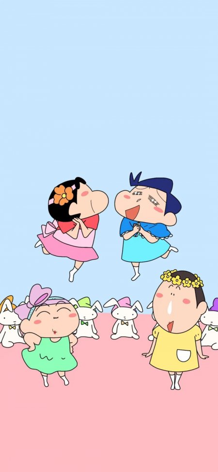 蜡笔小新四宝裙子兔子观众欢乐舞蹈动漫手机壁纸