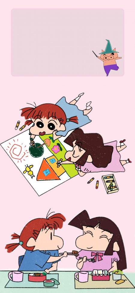 蜡笔小新妮妮小樱涂色用餐粉色治愈动漫手机壁纸