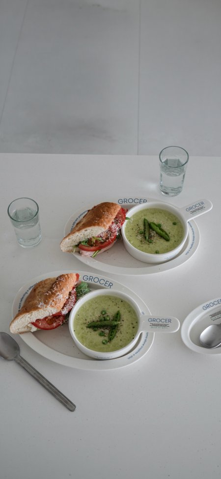 三明治豌豆浓汤双人午餐清新美食手机壁纸