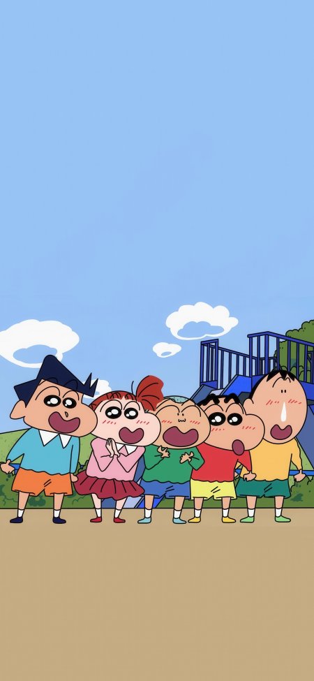 蜡笔小新春日部小伙伴操场欢笑动漫手机壁纸