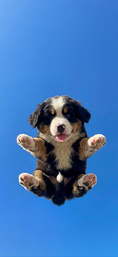 伯恩山犬幼崽仰拍肉垫蓝天可爱萌宠摄影手机壁纸