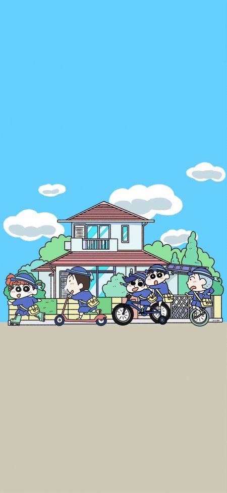 蜡笔小新春日部少年外出骑车轮滑动漫手机壁纸