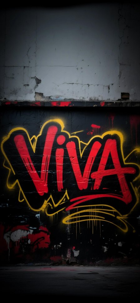 VIVA红字黄色涂鸦街头喷绘暗墙潮流艺术手机壁纸